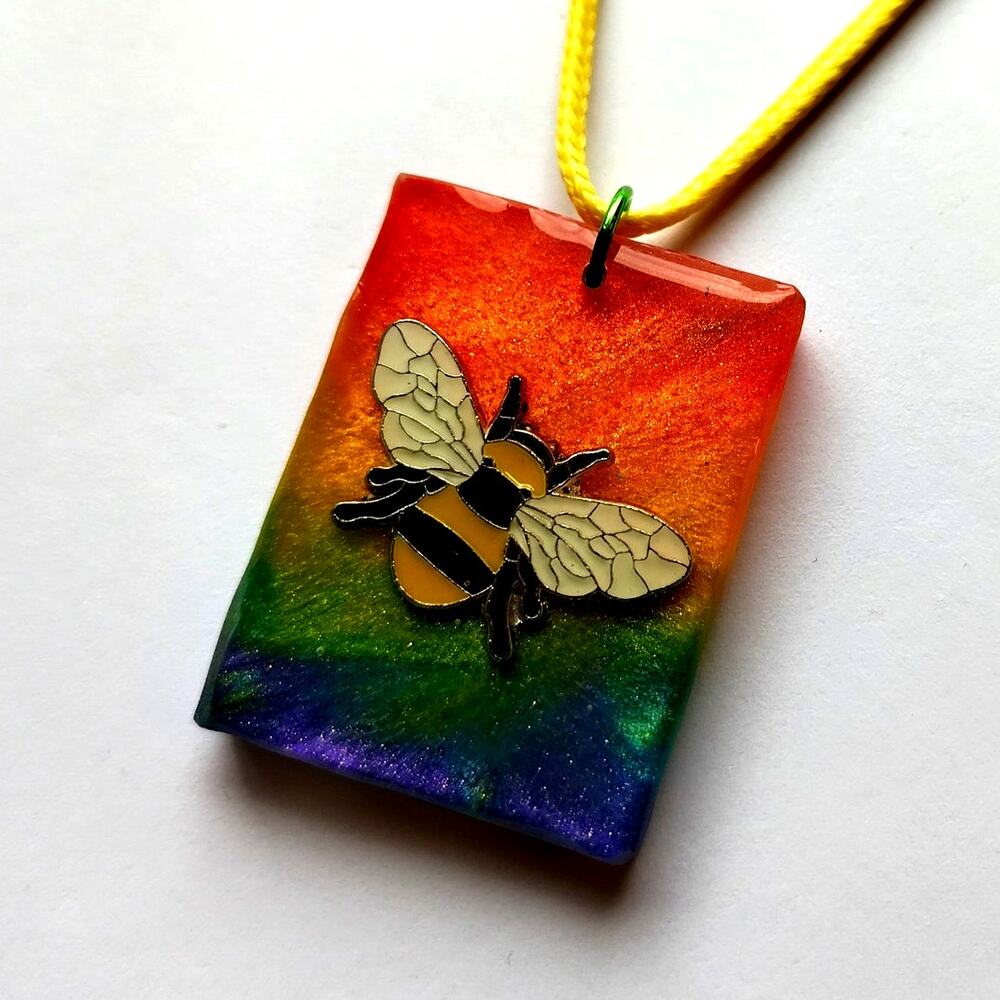 HANDMADE EPOXY RESIN PENDANT - PRIDE / RAINBOW / BUMBLE BEE
